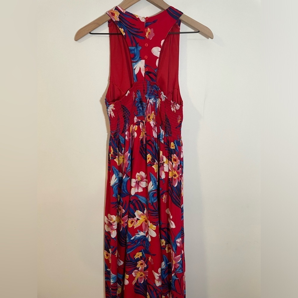 Japna Floral V Neck Sleeveless Racerback 5 Button Red Maxi Dress Size Medium - Picture 4 of 10